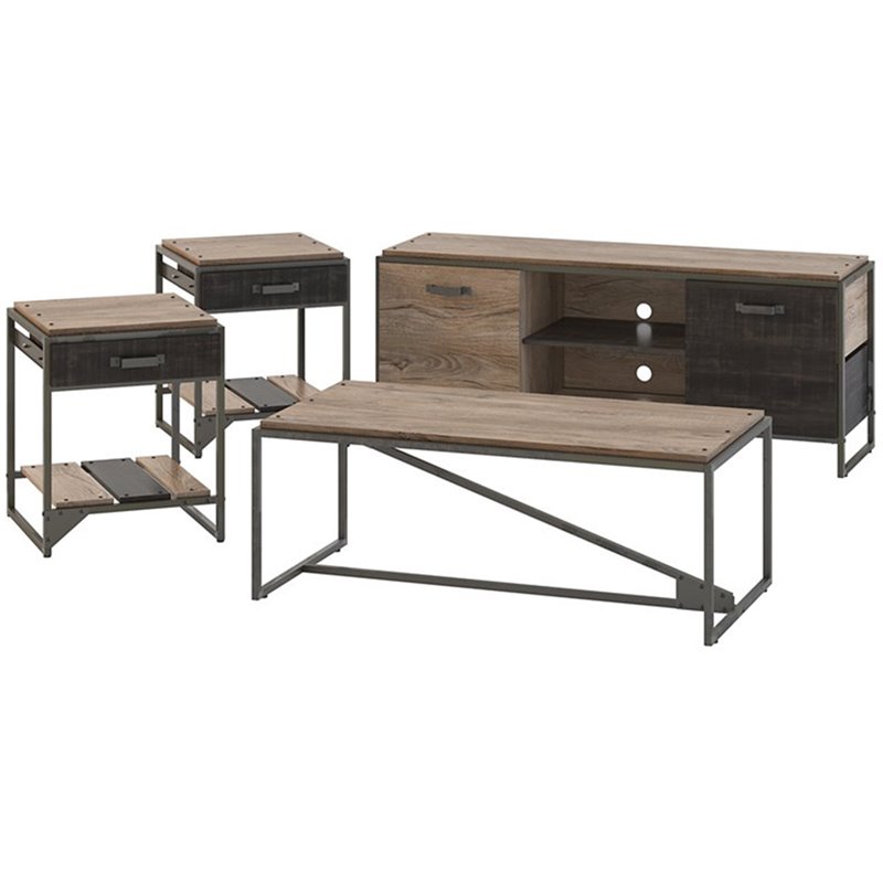 Bush Furniture Refinery 60w Tv Stand With Coffee Table And Set Of 2 End Tables Rfy015rg