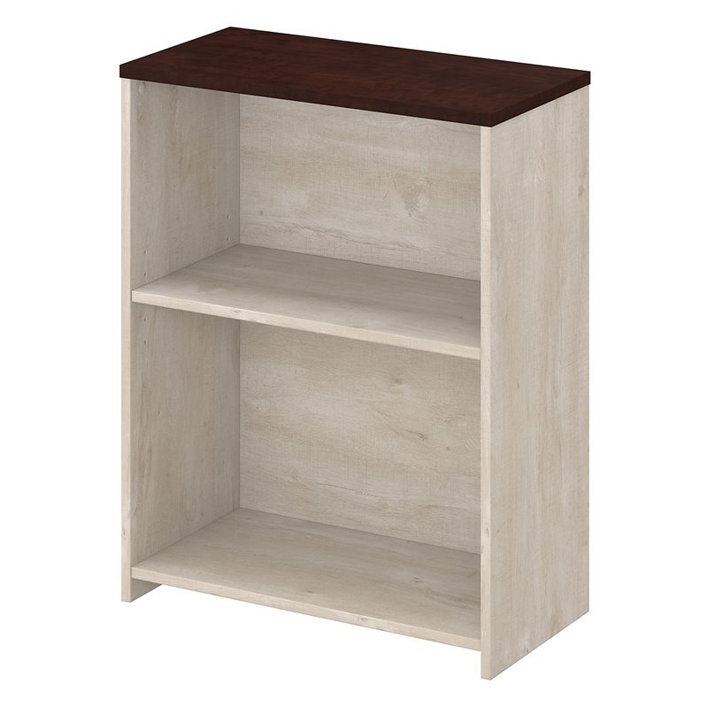 Bush Furniture Townhill 2 Shelf Bookcase in Washed Gray & Madison Cherry