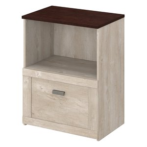 bush furniture townhill lateral file cabinet in washed gray and madison cherry