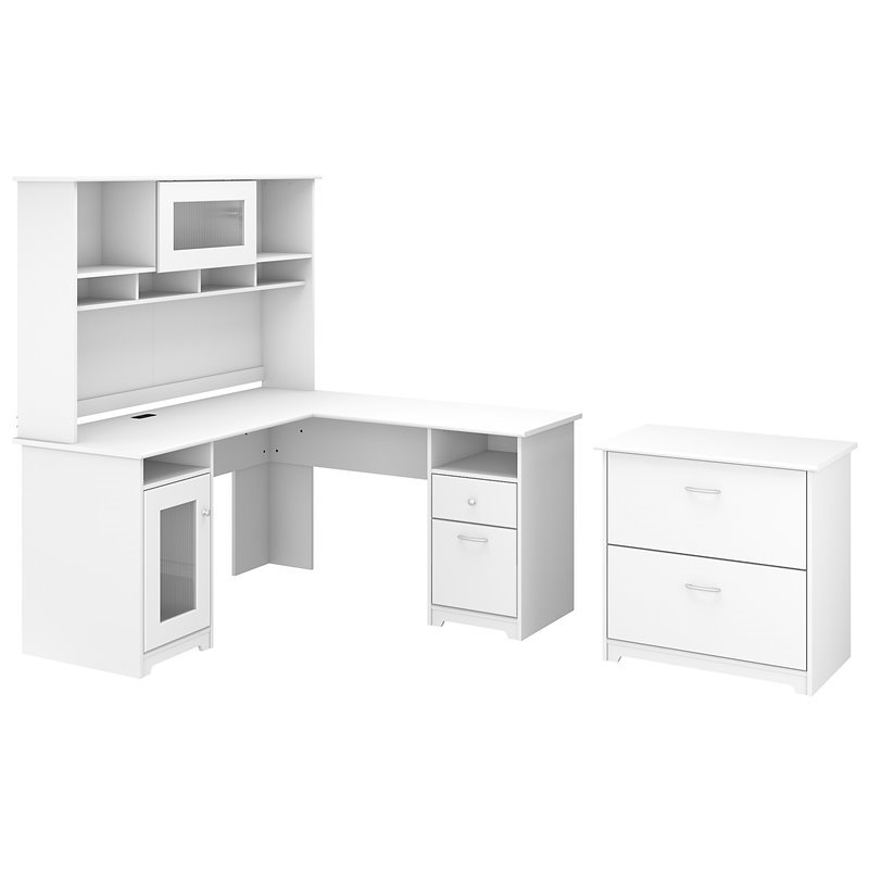Cabot 60w L Desk With Hutch And Lateral, White Desk With File Drawer And Hutch