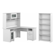 Cabot 60W L Desk with Hutch and 5 Shelf Bookcase in White - Engineered Wood