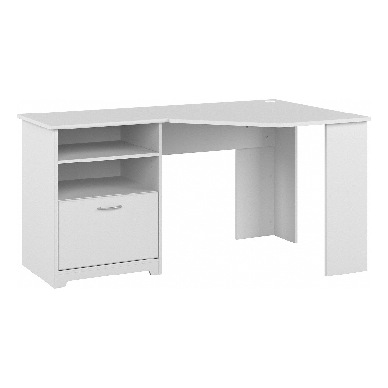 Cabot 60W Corner Desk with File Storage in White Engineered Wood
