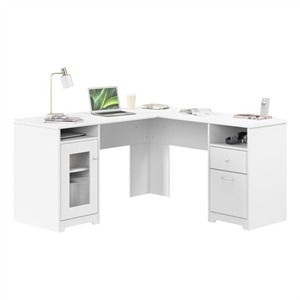 Cabot 60W L Shaped Computer Desk with Storage in White - Engineered Wood