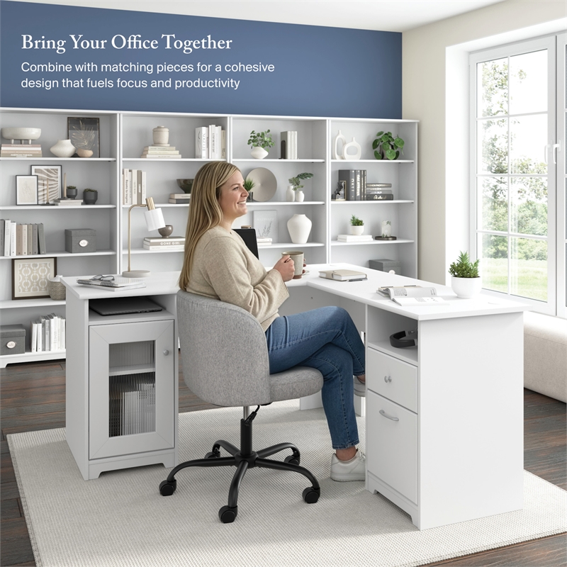 Cabot 60W L Shaped Computer Desk with Storage in White - Engineered Wood