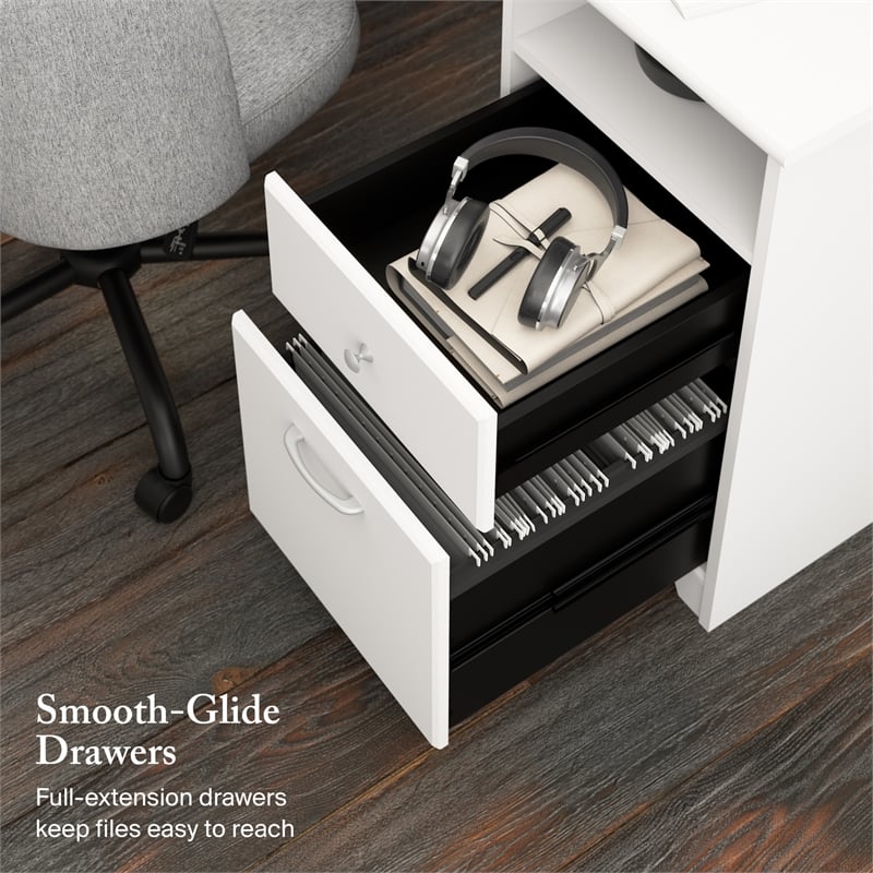 Cabot 60W L Shaped Computer Desk with Storage in White - Engineered Wood