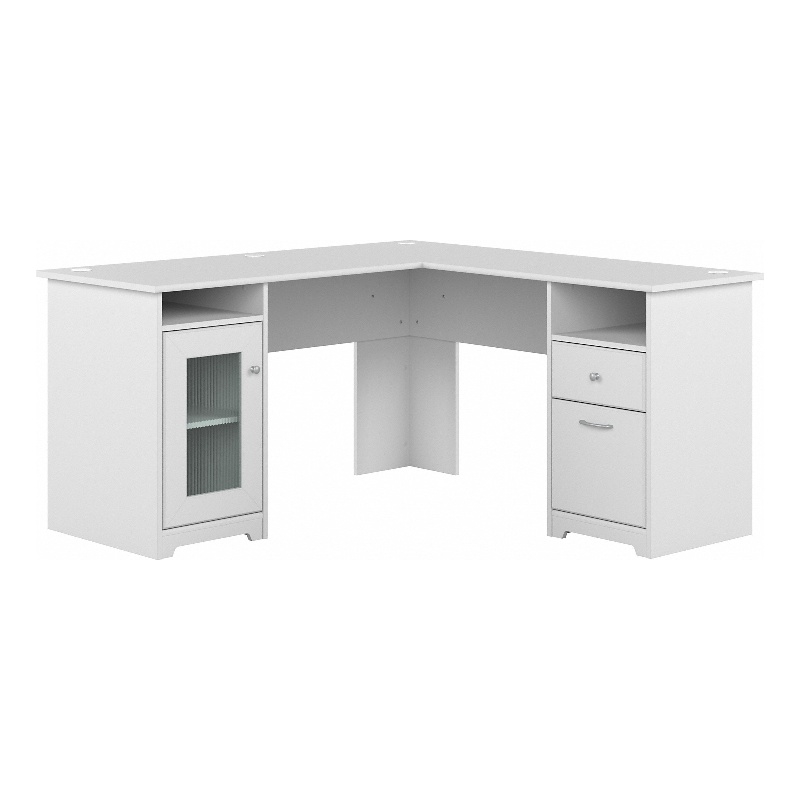 Cabot 60W L Desk with Storage in White - Engineered Wood