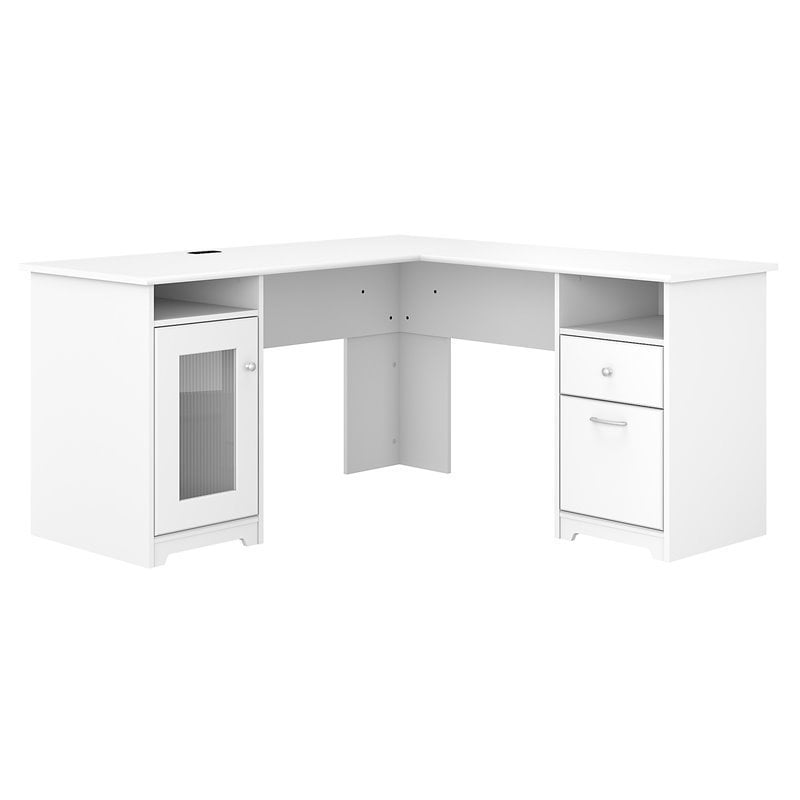 Cabot 60w L Desk With Storage In White, Narrow White Desk With Storage
