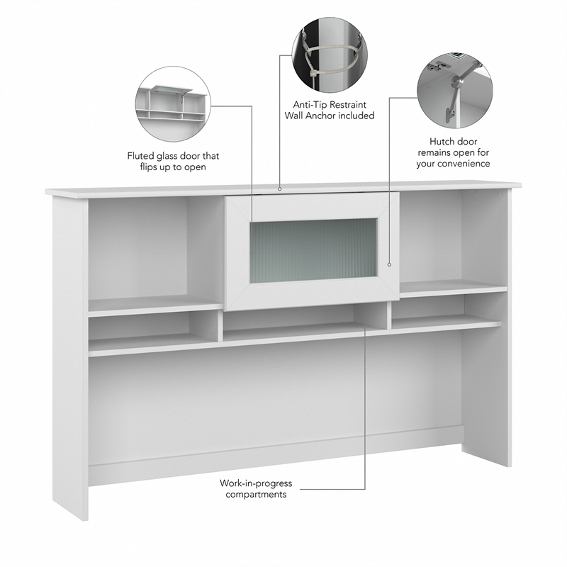 Cabot 60W Hutch with door in White - Engineered Wood