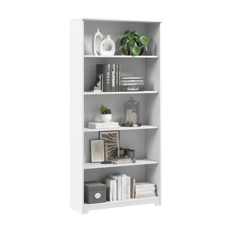 Cabot Tall 5 Shelf Bookcase in White - Engineered Wood