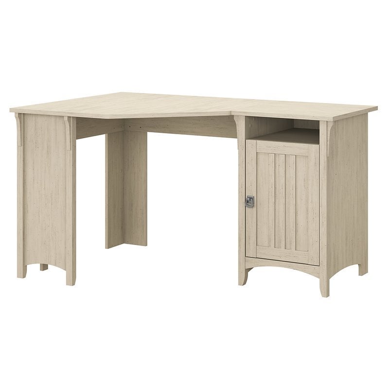 Bush Furniture Salinas 55W Corner Desk with Storage in Antique White