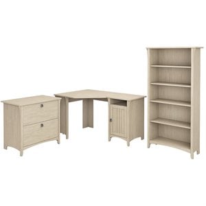 bush furniture salinas 55w corner desk with file cabinet & 5 shelf bookcase