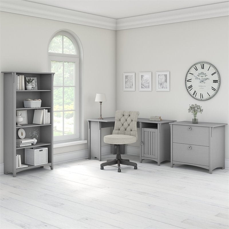 Bush Furniture Salinas 55W Corner Desk with File Cabinet & 5 Shelf Bookcase