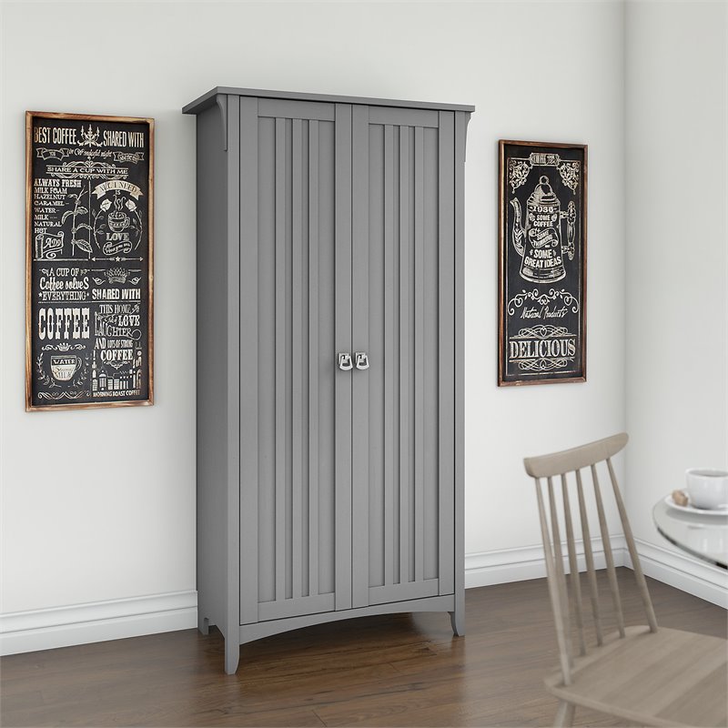 Bush Furniture Salinas Kitchen Pantry Cabinet with Doors in Cape Cod Gray