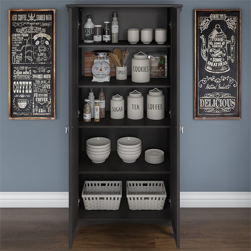 Bush Furniture Salinas Kitchen Pantry Cabinet with Doors in Vintage Black