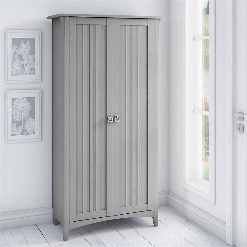 Bush Furniture Salinas Tall Storage Cabinet with Doors in Cape Cod Gray