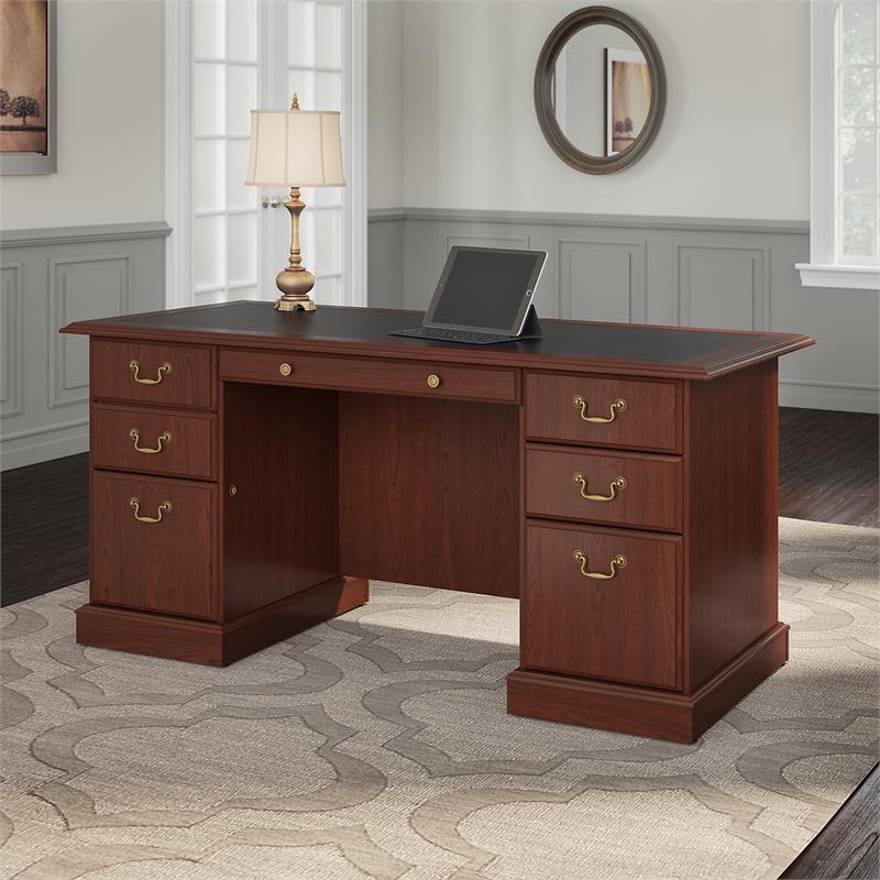 Bush Furniture Saratoga Executive Desk In Harvest Cherry And Black