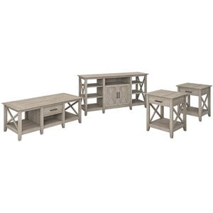 bush furniture key west tall tv stand with coffee table & set of 2 end tables