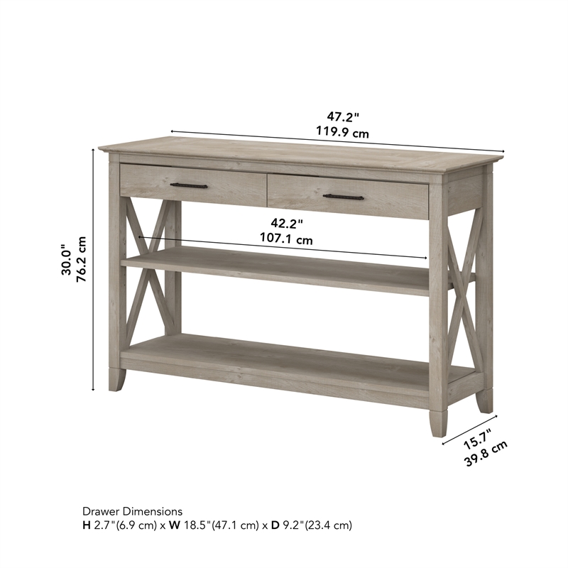 Key West Console Table With Drawers And Shelves Washed Gray - Bush