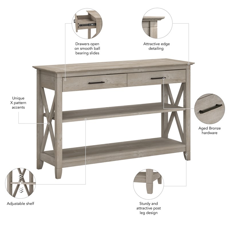 Bush Furniture Key West Console Table with Drawers & Shelves in Washed Gray | Bush Furniture ...