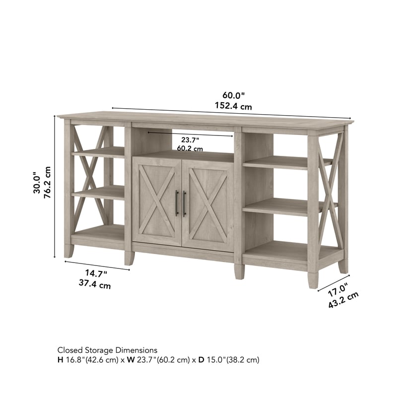 Bush Furniture Key West Tall TV Stand for 65 Inch TV in Washed Gray