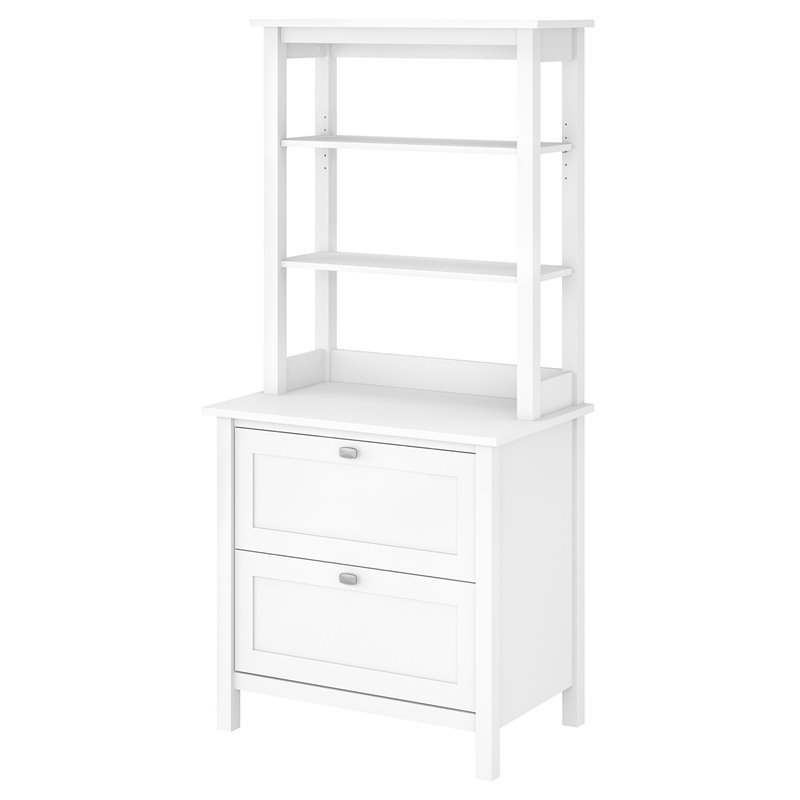 Bush Furniture Broadview Bookcase with Drawers in Pure White BD035WH