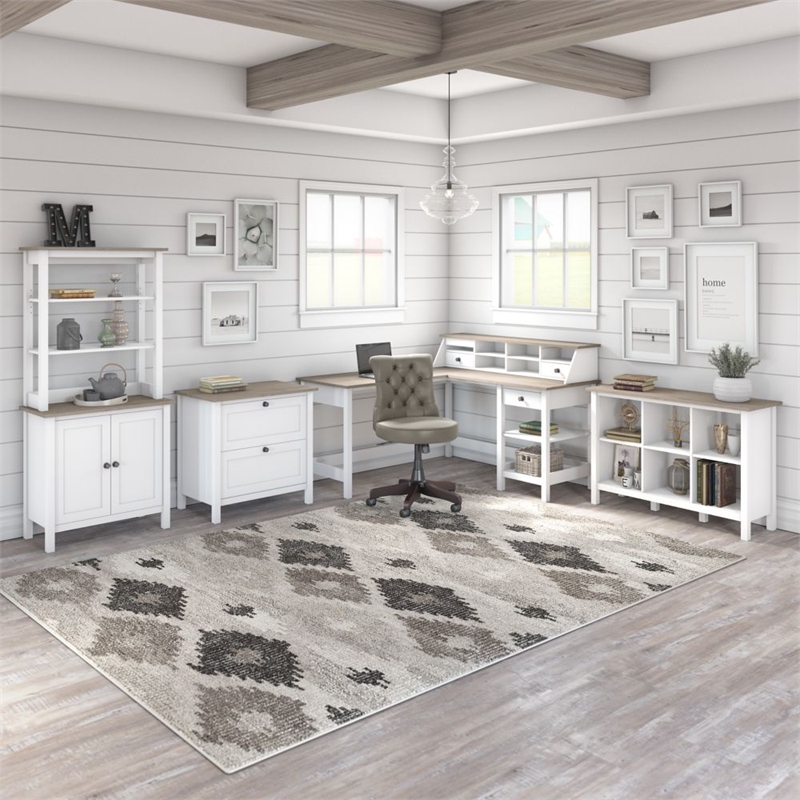 Mayfield 60W L Shaped Computer Desk in Shiplap Gray / White - Engineered Wood