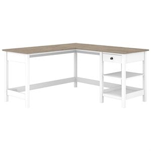 Mayfield 60W L Shaped Computer Desk in Shiplap Gray / White - Engineered Wood
