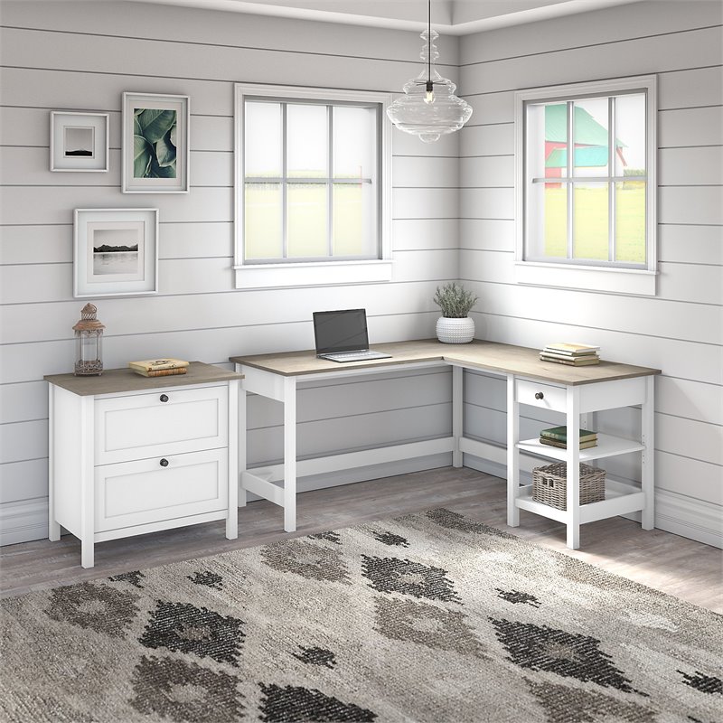 Bush Furniture Mayfield 60W L Shaped Computer Desk with Lateral File Cabinet