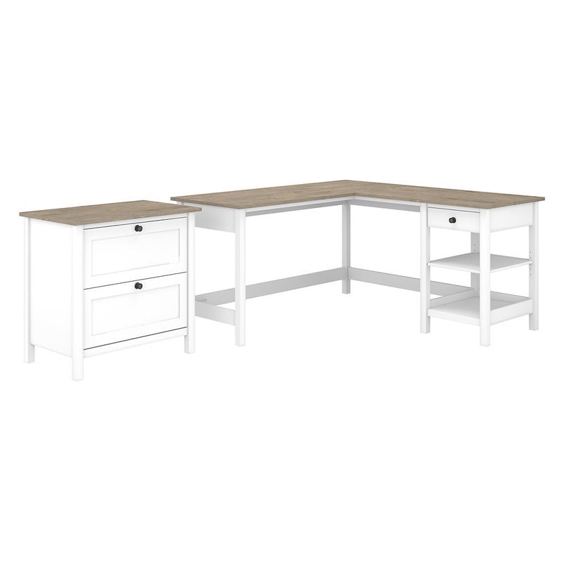 Bush Furniture Mayfield 60W L Shaped Computer Desk with Lateral File Cabinet