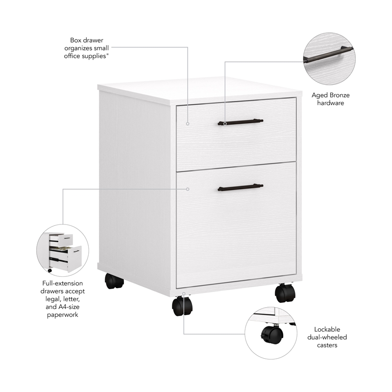 Bush Furniture Key West 2 Drawer Mobile File Cabinet in Pure White Oak