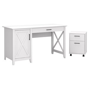 bush furniture key west 54w computer desk with storage and mobile file cabinet