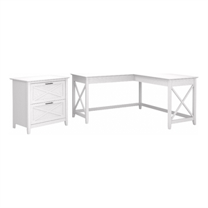 Bush Furniture Key West 60W L Shaped Desk with 2 Drawer File Cabinet