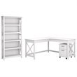 Bush Furniture Key West 60W L Shaped Desk with Mobile File Cabinet and Bookcase