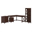 Bush Furniture Key West 60W L Shaped Desk with File Cabinets & Bookcase