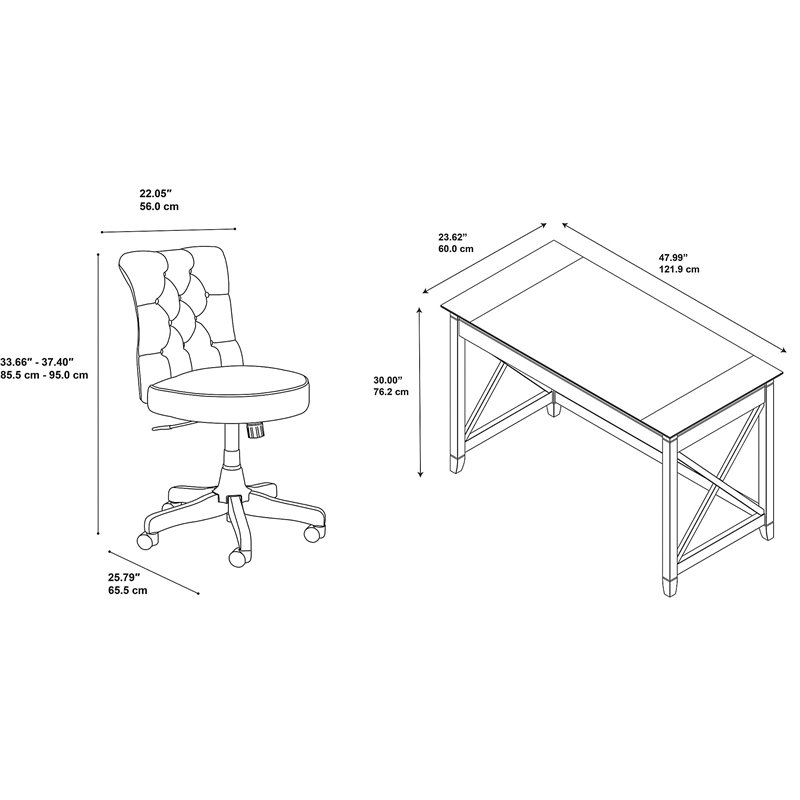 Bush Key West Engineered Wood Writing Desk with Office Chair in White