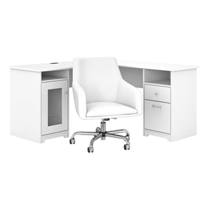 Bush Furniture Cabot L Desk With London Mid Back Modern Box Chair