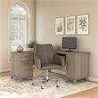 Bush Somerset Engineered Wood L-Shaped Desk and Chair Set in Ash Gray