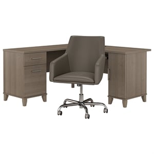Bush Furniture Somerset 60W L Shaped Desk and Chair Set - Engineered Wood