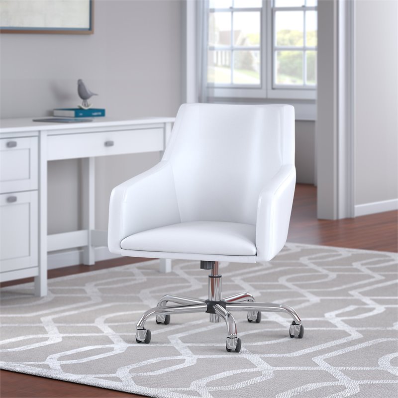 Bush Broadview Upholstered Faux Leather Box Chair in Pure White