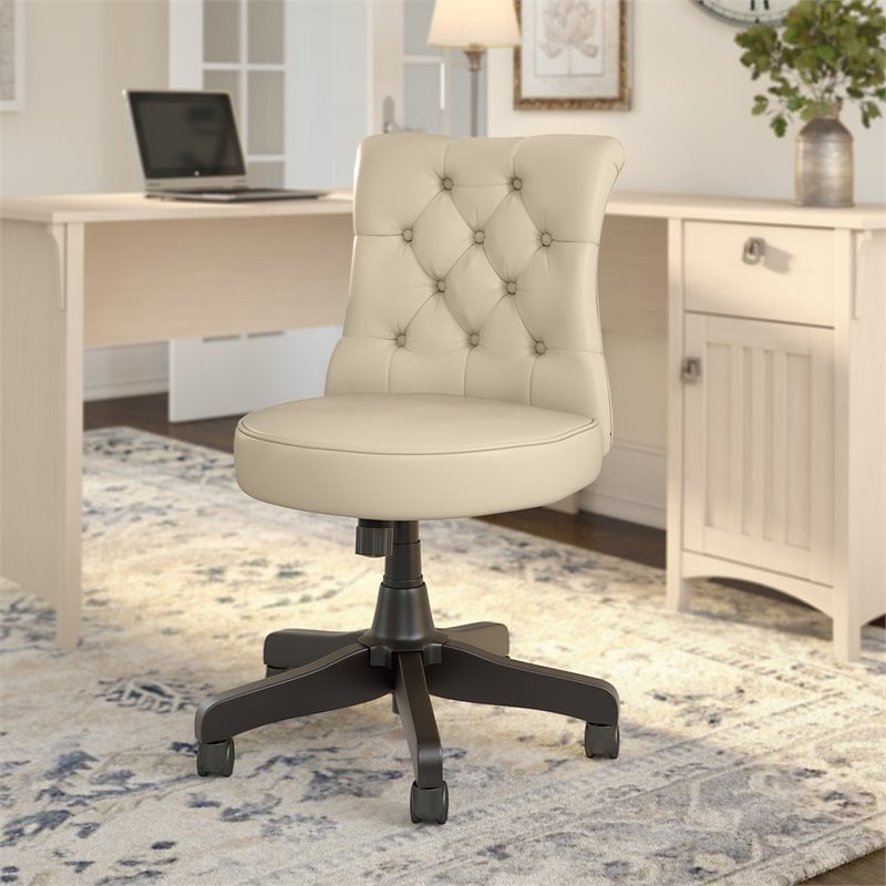 Bush Salinas Mid Back Faux Leather Office Chair in Antique White