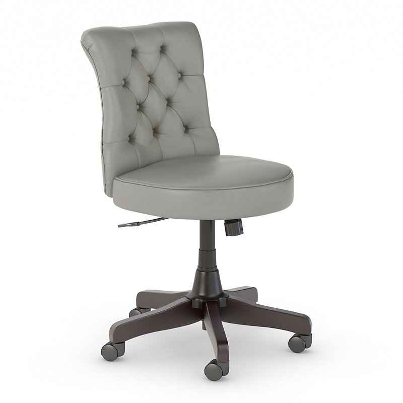 Salinas Mid Back Tufted Office Chair in Light Gray Leather