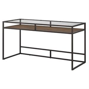 Anthropology 60W Glass Top Writing Desk in Rustic Brown - Engineered Wood