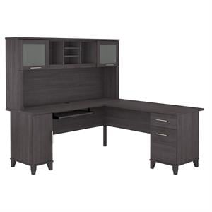 Somerset 72W L Shaped Desk with Hutch in Storm Gray - Engineered Wood