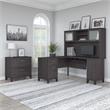 Bush Furniture Somerset 60W L Desk with Hutch & File Cabinet in Storm Gray