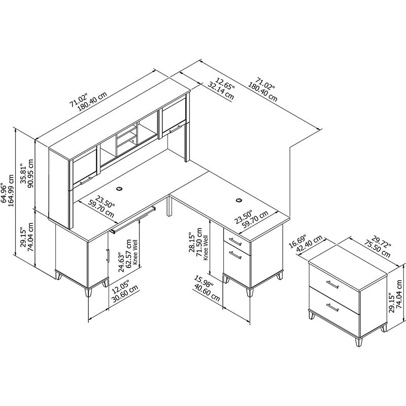 Somerset 72W L Desk with Hutch and File Cabinet in Storm Gray - Engineered Wood