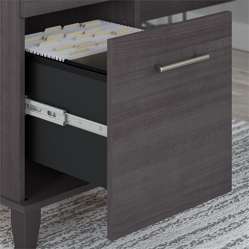 Somerset 60W L Desk with Hutch and Bookcase in Storm Gray - Engineered Wood