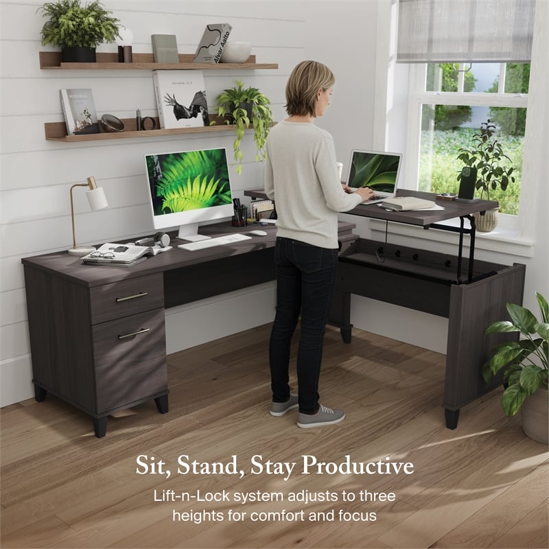 Somerset 72W 3 Position Sit to Stand L Desk in Storm Gray - Engineered Wood