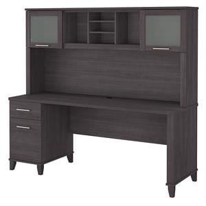 Somerset 72W Office Desk with Drawers and Hutch in Storm Gray - Engineered Wood