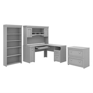 bush furniture fairview l shaped desk 4 pc set with storage in cape cod gray