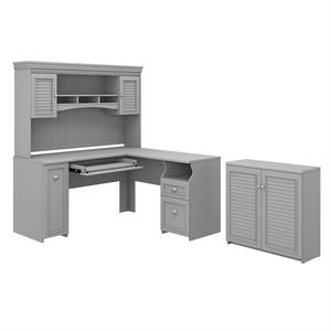 fairview l desk with hutch and low storage in cape cod gray - engineered wood